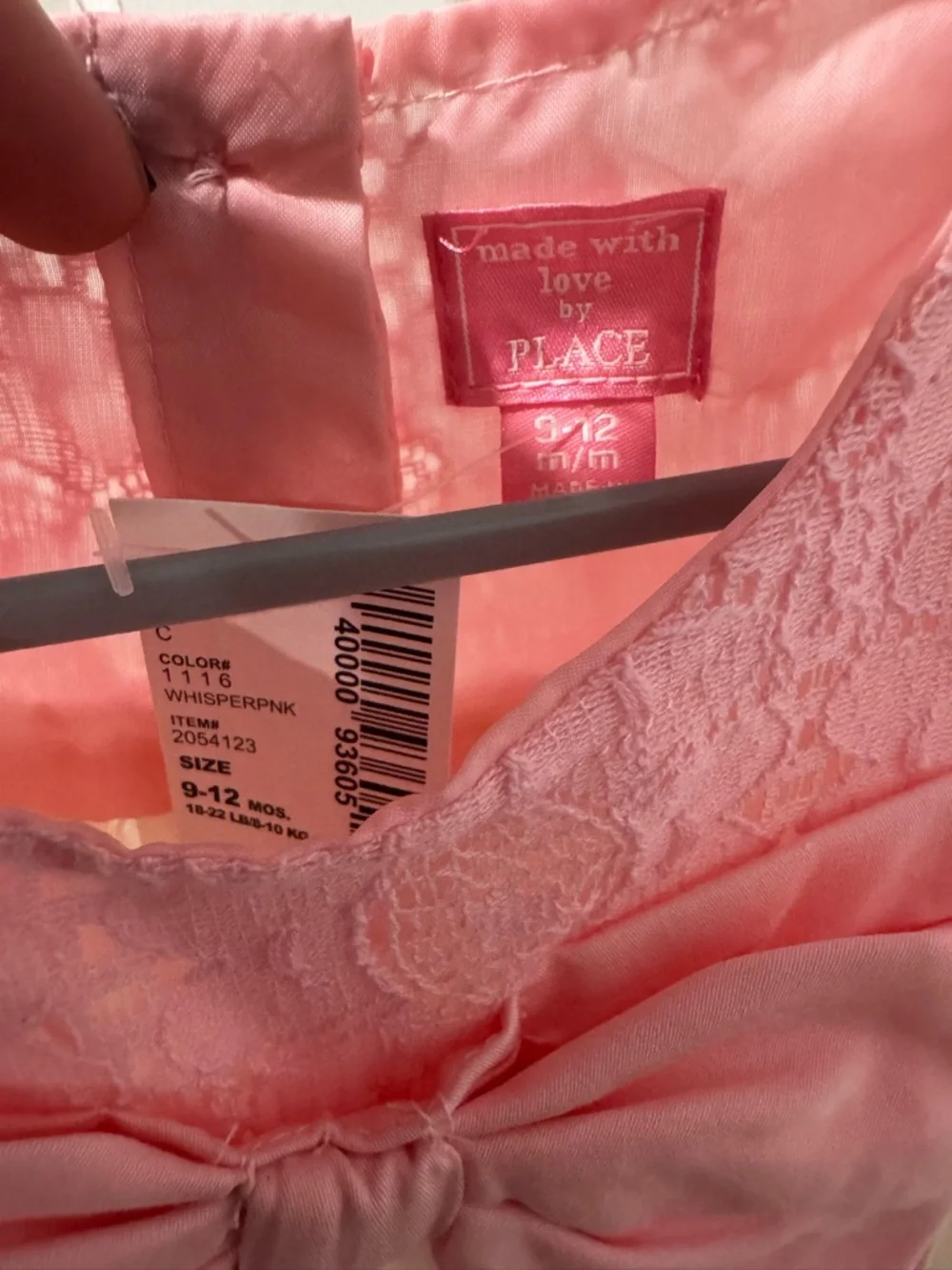 The Children's Place Pink Lace& Cream Dress with Floral Hem and Bow Accent 9/12 - Picture 4 of 4